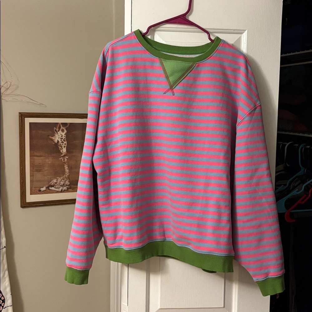 Natural Life Pink and Green Striped Sweatshirt